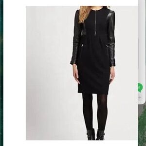 Burberry Brit Wool + Lambskin Black Dress sz L